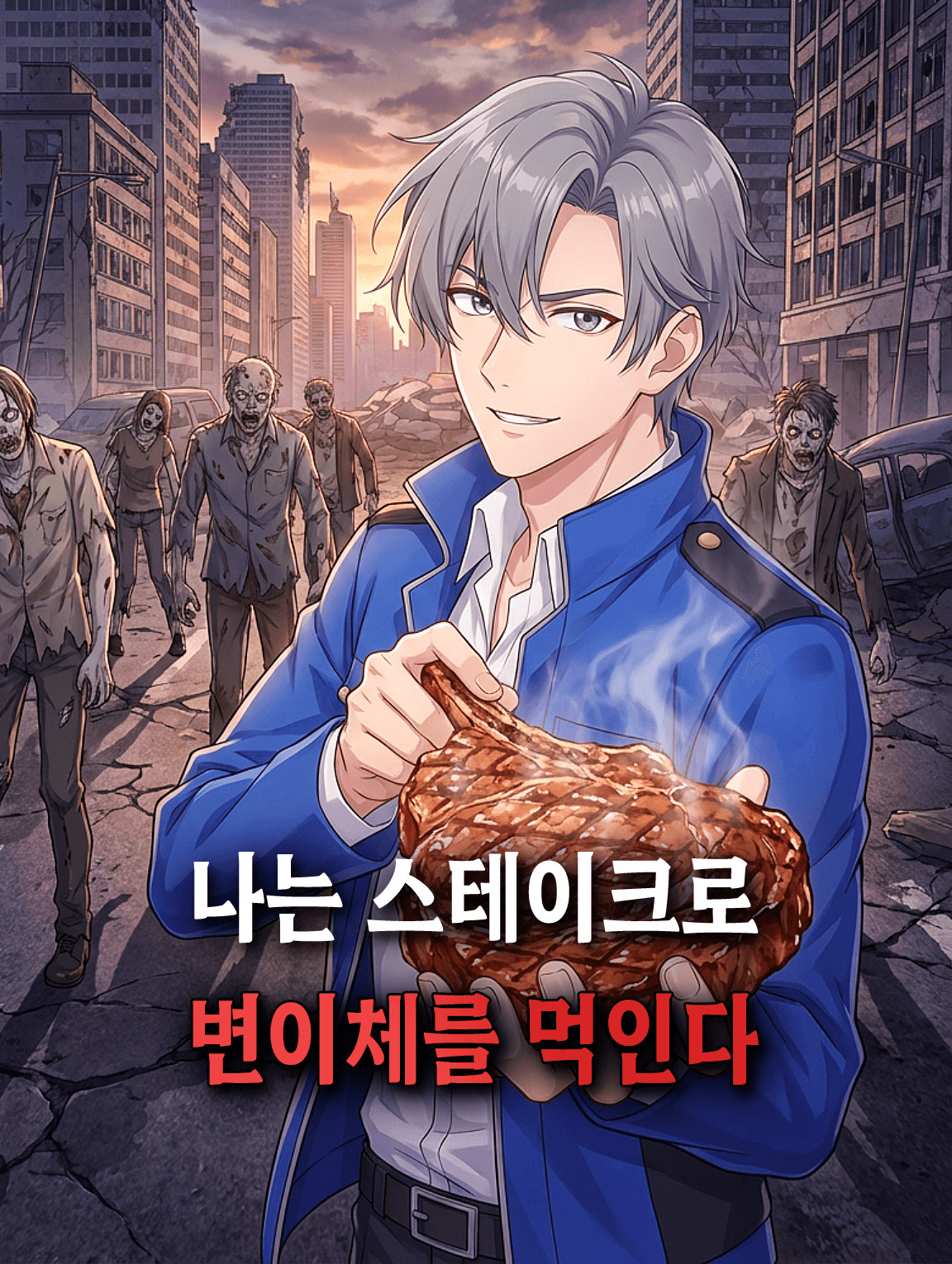 나는 스테이크로 변이체를 먹인다