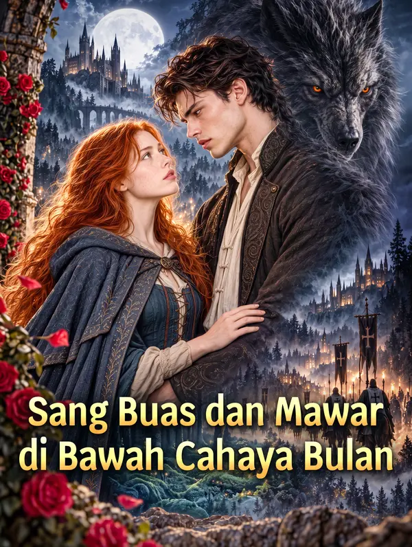 Poster Sang Buas dan Mawar di Bawah Cahaya Bulan