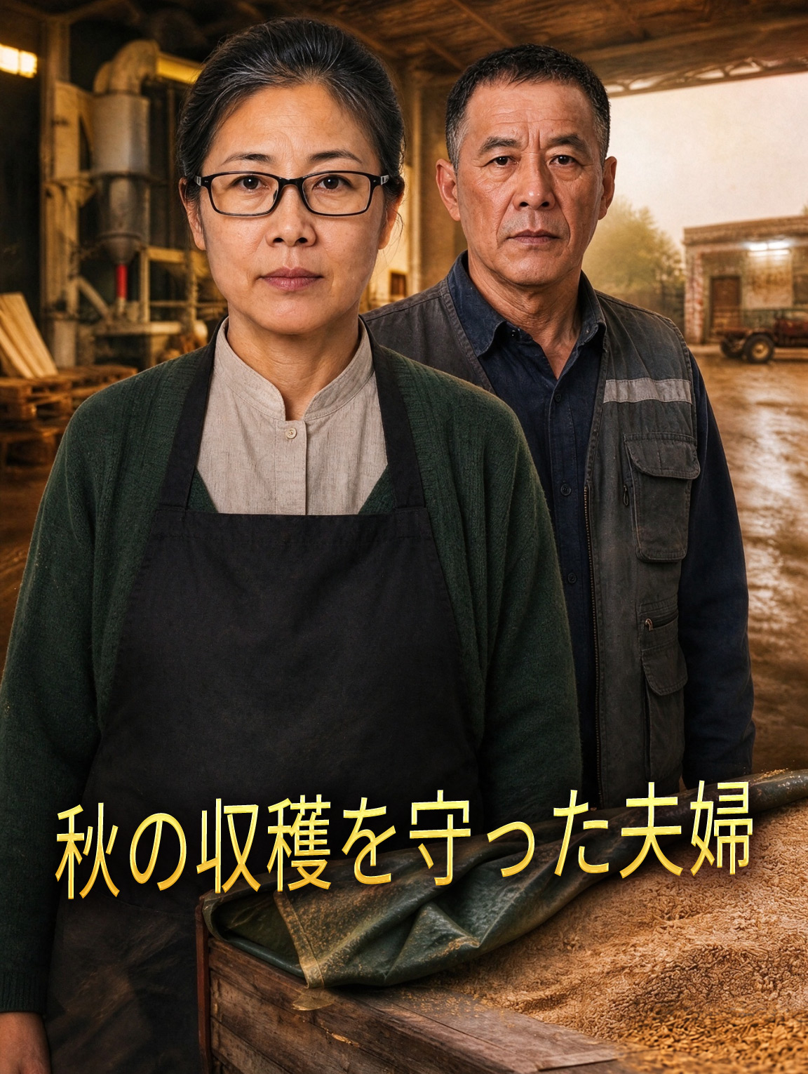 秋の収穫を守った夫婦