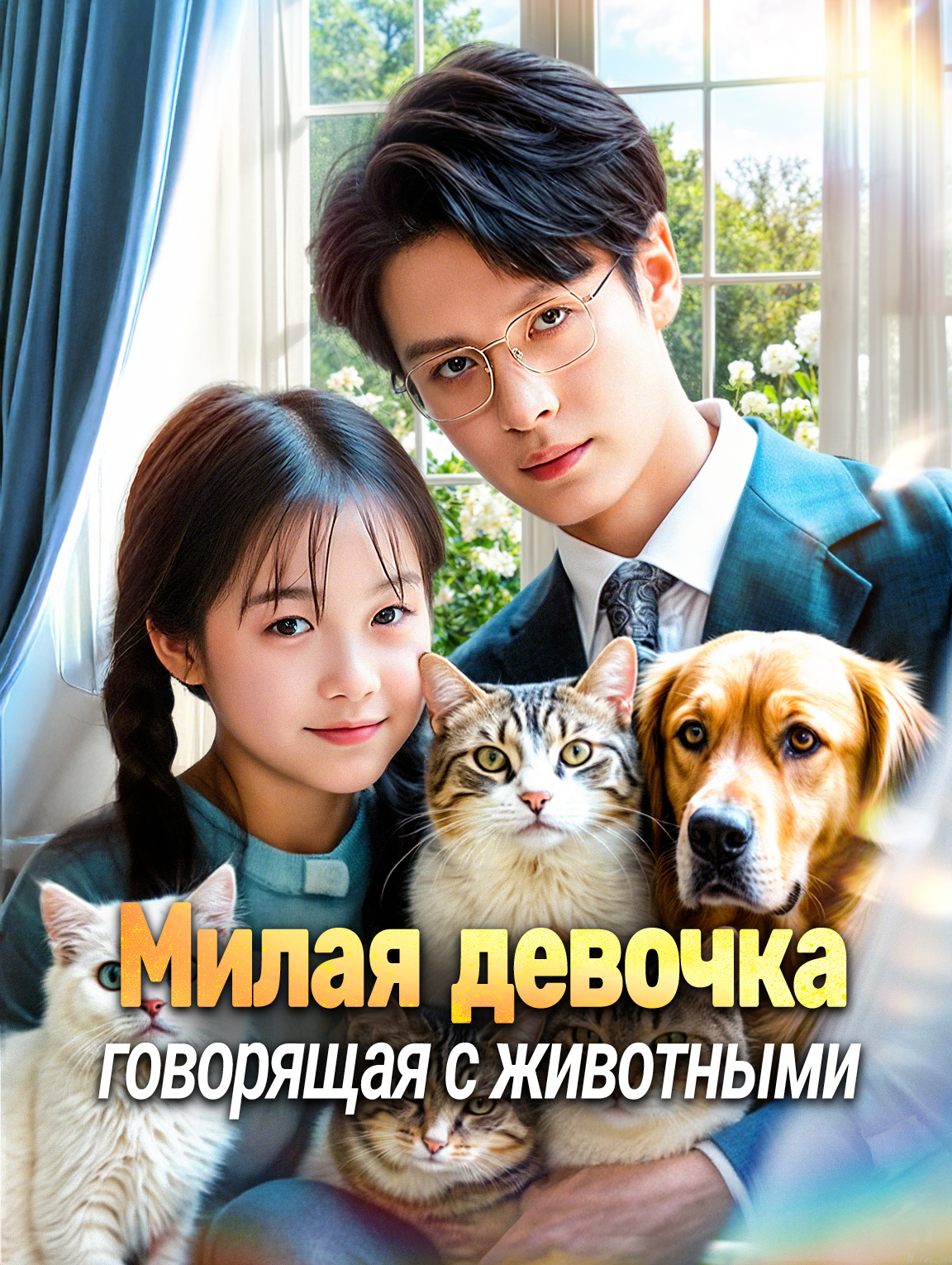 Милая девочка, говорящая с животными