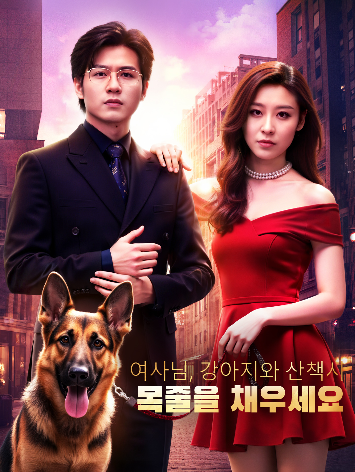 여사님, 강아지와 산책시 목줄을 채우세요