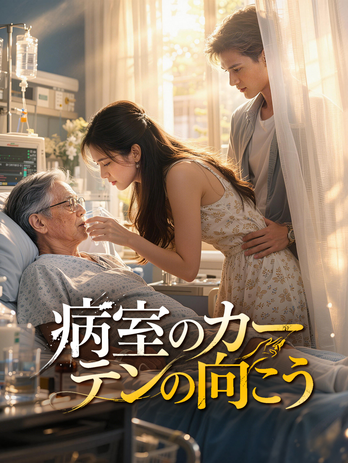 病室のカーテンの向こう