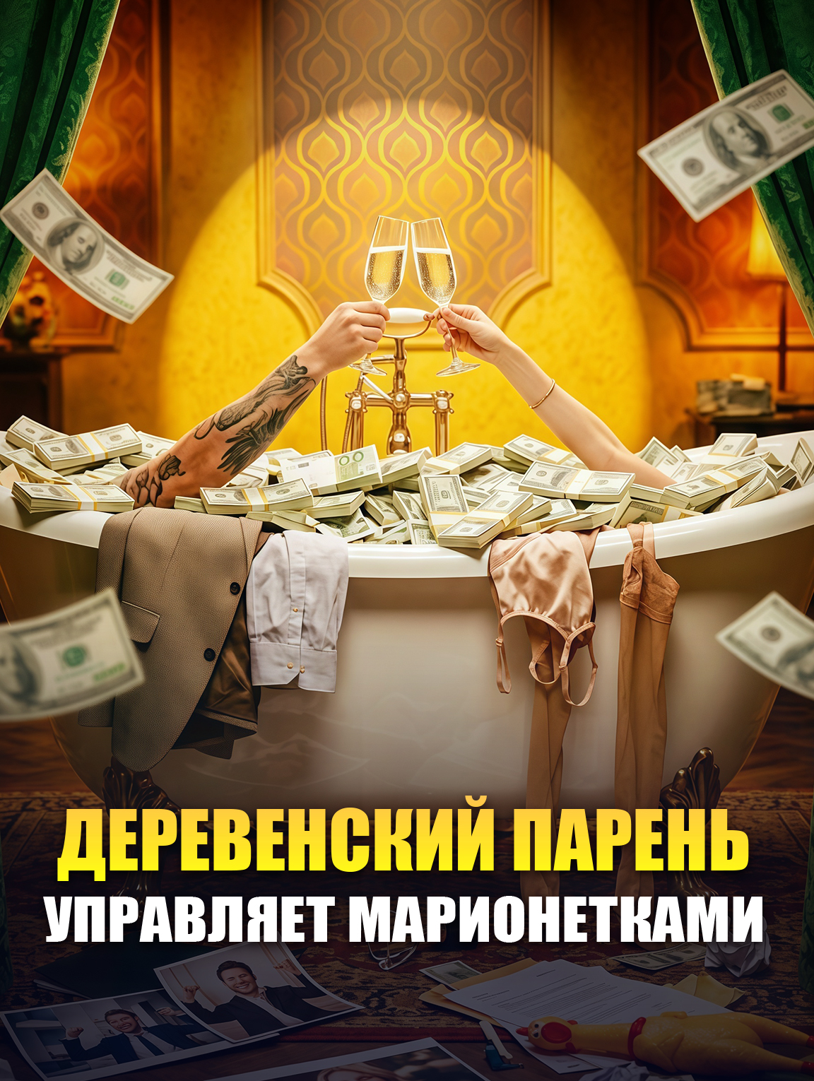 Деревенский парень управляет марионетками